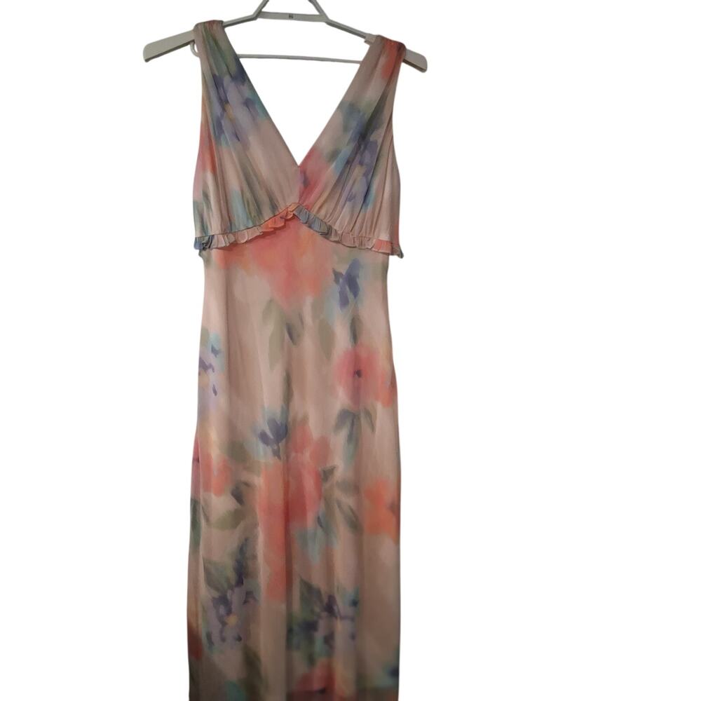 Taylor nwt Dress womens 16 watercolor print chiffon ruffle maxi